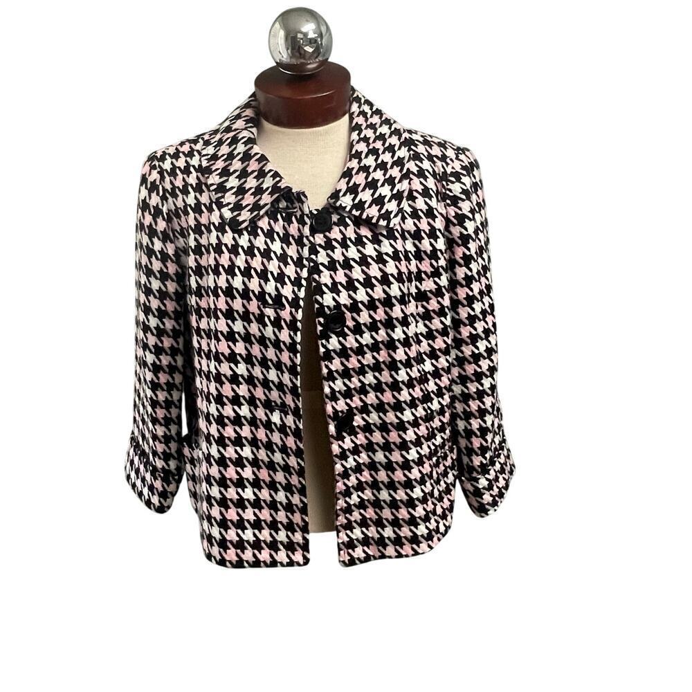 Harve Benard Pink Black Houndstooth Jacket PXL Petite Short Career Chic